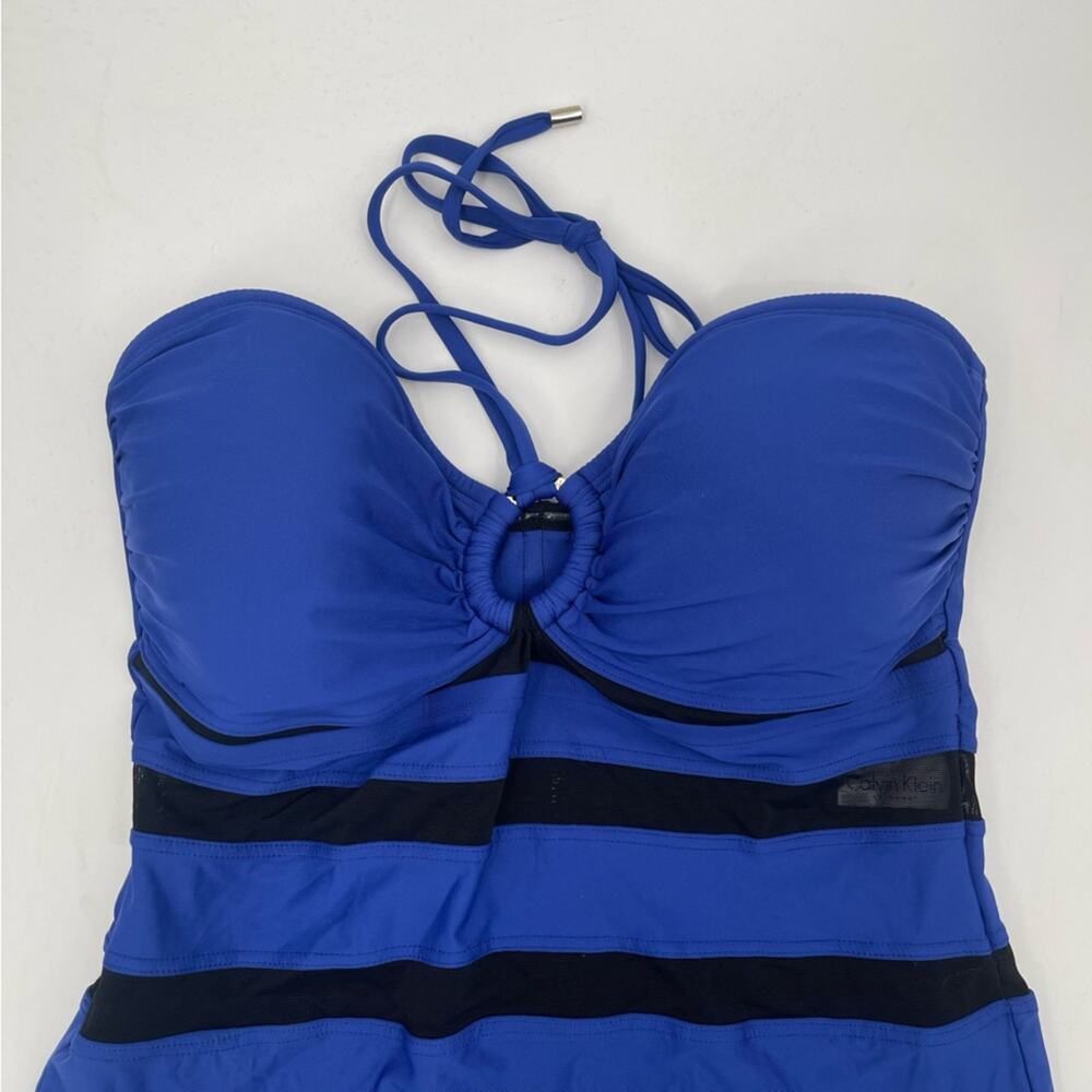CALVIN KLEIN Swimsuit Color Block Mesh Bandeau Neck Tie Swim Beach Size 12 NWT - Picture 8 of 14
